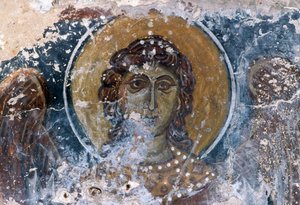 Fresk Jezusa w kościele Agia Anna autorstwa J.B. and Brown J. Rowbotham