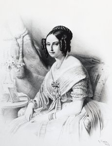 Portret Marii Adelajdy Habsbursko-Lotaryńskiej (1822-1855), żony Wiktora Emanuela II Sabaudzkiego, rycina