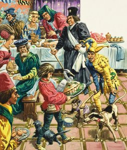 Średniowieczny bankiet (gwasz na papierze)