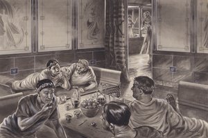 Anglo-Rzymianin jedzący w triclinium (gwasz na papierze)