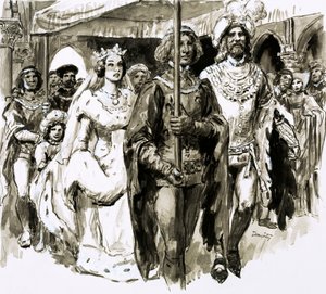 W wieku 13 lat piękna Izabela wyszła za mąż i została królową Anglii (gwasz na papierze) autorstwa C.L. Doughty