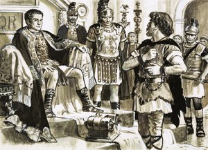 Caractacus konfrontuje się z cesarzem Klaudiuszem autorstwa C.L. Doughty
