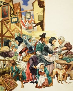 Jacobean Street Scene (gwasz na papierze) autorstwa C.L. Doughty