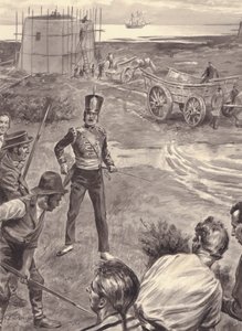 Wieże Martello budowane w oczekiwaniu na inwazję Napoleona na Anglię (gwasz na papierze) autorstwa C.L. Doughty