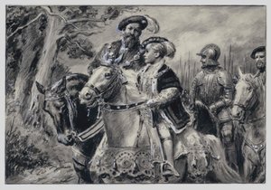 Lord protektor, książę Somerset, przewozi młodego króla Edwarda VI do Windsoru (gwasz na papierze)