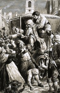 Niezidentyfikowana scena (XVII/XVIII wiek) przedstawiająca mężczyznę wyciąganego z powozu autorstwa C.L. Doughty