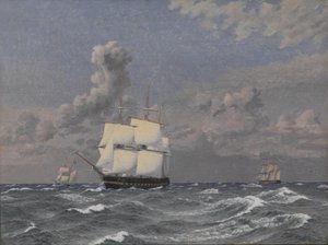 Fregata i kilka innych pływających statków autorstwa Christoffer Wilhelm Eckersberg