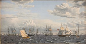 Rosyjska flota w Anchor niedaleko Elsinore autorstwa Christoffer Wilhelm Eckersberg