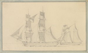 Bryg i szkuner pod żaglami. autorstwa Christoffer Wilhelm Eckersberg