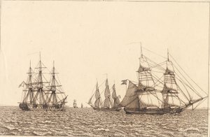 Fregata stoi na kotwicy. Ilustracja do "Perspektywy liniowej", tabliczka IXb autorstwa Christoffer Wilhelm Eckersberg