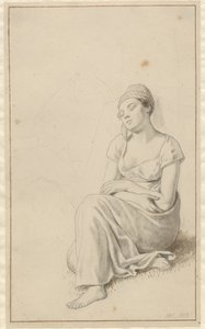 Kobieta oparta o kamienny blok i śpiąca. autorstwa Christoffer Wilhelm Eckersberg