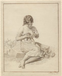 Mała dziewczynka, która wsadziła palec w cierń róży autorstwa Christoffer Wilhelm Eckersberg