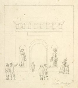 Łuk triumfalny na pierwszym planie, figury zastępcze autorstwa Christoffer Wilhelm Eckersberg