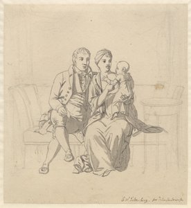 Młode małżeństwo siedzące na kanapie z dzieckiem na ramieniu autorstwa Christoffer Wilhelm Eckersberg