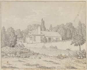 Dom Jeana Jacquesa Rousseau w ogrodzie pałacowym w Ermenonville autorstwa Christoffer Wilhelm Eckersberg