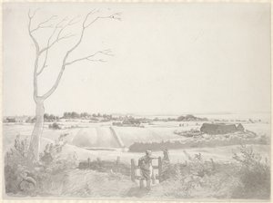 Krajobraz z wieśniaczką przy kamieniu autorstwa Christoffer Wilhelm Eckersberg
