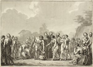 Tomyris, królowa masaży, wrzuca głowę Cyrusa do kadzi z krwią autorstwa Christoffer Wilhelm Eckersberg