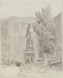Starożytny rzymski posąg w stylu egipskim, prawdopodobnie w ogrodzie Palazzo Barberini autorstwa Christoffer Wilhelm Eckersberg