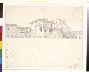 Domy rzymskie widziane przez mur. autorstwa Christoffer Wilhelm Eckersberg