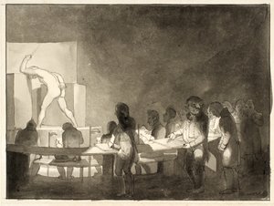 Satyra na klasę życia w Królewskiej Akademii Sztuk Pięknych autorstwa Christoffer Wilhelm Eckersberg