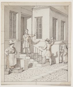 Kłótnia na schodach ulicy. Studium wstępne do "Perspektywy liniowej stosowanej w malarstwie", tabl. VII, 2 autorstwa Christoffer Wilhelm Eckersberg