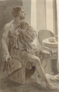 Telemach spotyka Odyseusza w przebraniu żebraka u pasterza Eumaiosa - Odyseusza; fragment całej kompozycji. autorstwa Christoffer Wilhelm Eckersberg
