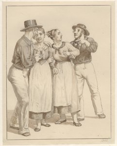 Dwóch marynarzy leczy parę dziewczyn. autorstwa Christoffer Wilhelm Eckersberg