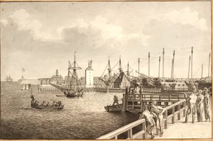 Widok z Langelinie w kierunku Nyholm, cz. wynajem floty autorstwa Christoffer Wilhelm Eckersberg