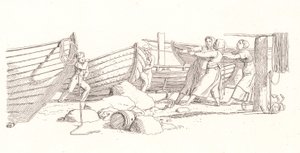 Widok na wioskę rybacką. Łodzie ciągnięte na brzeg autorstwa Christoffer Wilhelm Eckersberg