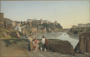 Widok Tybru w kierunku wzgórza Awentyn w Rzymie autorstwa Christoffer Wilhelm Eckersberg