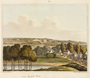 Les Quatre Bras, z „Relacji historycznej z bitwy pod Waterloo”, rycina Jamesa Rouse, 1817 (kolorowa akwatinta) autorstwa C. C. Hamilton