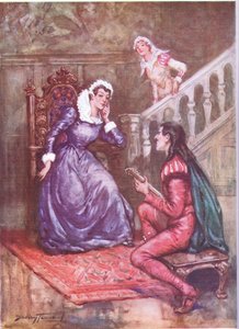 Muzyk, który zdobył przychylność królowej. Maria Królowa Szkotów i David Rizzio (litografia kolorowa)