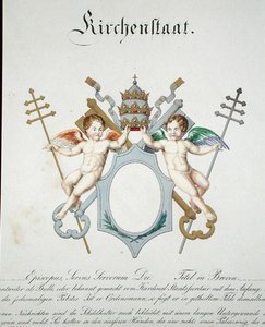 Herb Państwa Kościelnego Watykanu, ze zbioru akwareli wydanych w Niemczech, ok. 1830-33 (kolor lito) autorstwa C. Hildebrandt