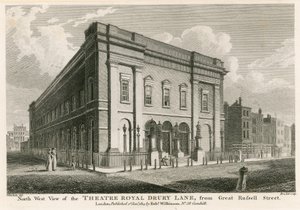 Zachodni widok na Theatre Royal, Drury Lane, Londyn, z Great Russell Street