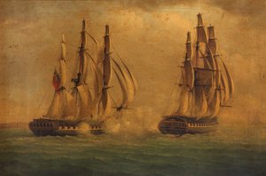 Akcja między HMS "Crescent" i "Reunion", 20 października 1793: okręty zaangażowane (obraz) autorstwa C. M. Jones