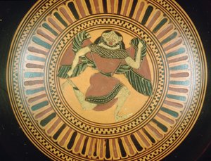 Attyka czarnofigurowa filiżanka ozdobiona biegnącą gorgoną (ceramiczna)