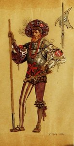 An Armored Courtier, projekt kostiumu do filmu Jak wam się podoba, wyprodukowany przez R.Courtneidge