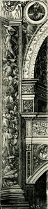 Pilastry zdobione przez Callisto Piazza (ok. 1500-1561 lub 1562), Tempio Civico della Beata Vergine Incoronata (Świątynia Najświętszej Maryi Panny w koronie), Lodi, Lombardia, Włochy, drzeworyt