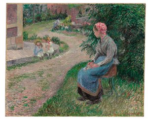 Sługa siedzący w ogrodzie w Eragny, 1884 r. autorstwa Camille Jacob Pissarro