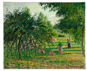 Jabłonie i producenci siana w Eragny, 1895 autorstwa Camille Jacob Pissarro