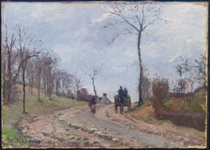 Przewóz po wiejskiej drodze, zima, przedmieścia Louveciennes, 1872 autorstwa Camille Jacob Pissarro
