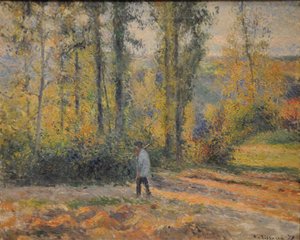 Pejzaż z myśliwym, Pontoise Pejzaż w Pontoise z myśliwym, 1879 autorstwa Camille Jacob Pissarro