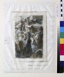 Targ Gisors (Rue Cappeville) (trawienie i sucha igła) autorstwa Camille Jacob Pissarro