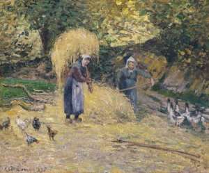 Chłopi wyrzucający słomę, Montfoucault, 1875 r autorstwa Camille Jacob Pissarro