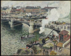 Pont Boieldieu w Rouen, wilgotna pogoda, 1896 r. autorstwa Camille Jacob Pissarro