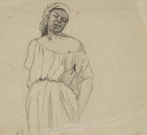 Studium osoby czarnoskórej (węgiel na papierze) autorstwa Camille Jacob Pissarro