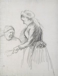 Studium matki artysty z pokojówką (węgiel drzewny na papierze) autorstwa Camille Jacob Pissarro
