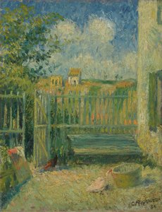 Dziedziniec Maison Rondest, Pontoise; Dziedziniec domu Rondest, Pontoise, 1880 autorstwa Camille Jacob Pissarro
