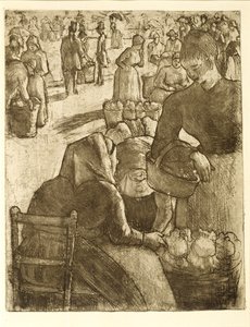 Targ warzywny w Pontoise, 1891 (akwaforta i akwatinta na miękkim podłożu) autorstwa Camille Jacob Pissarro