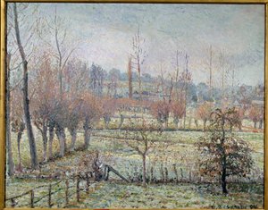 Efekt białego szronu, poranka lub śniegu w Eragny. Obraz Camille Pissarro (1830-1903) autorstwa Camille Jacob Pissarro